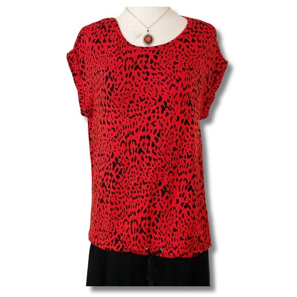 JASMINE & JULIANA Red black leopard print short sleeve top - SMALL MEDIUM shirt - Picture 1 of 13